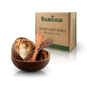 2 Coconut bowls with fork and Spoon